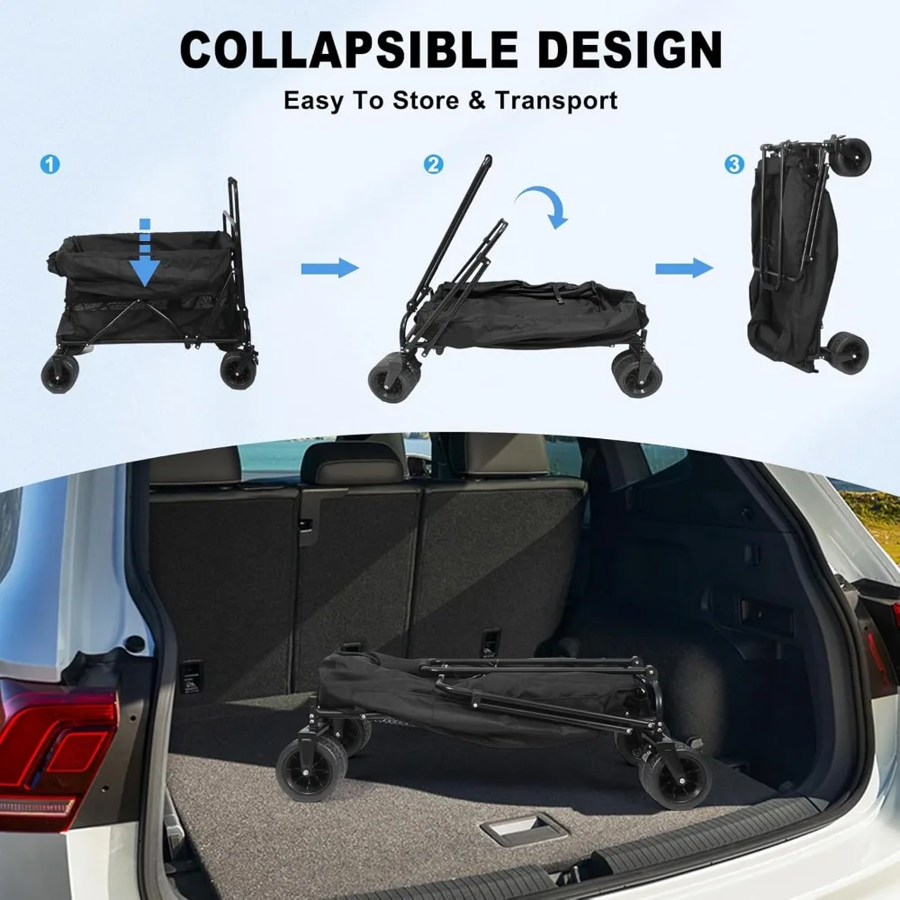 Folding Double Decker Wagon with 400L Capacity, 47 Length, Collapsible and Foldable for Outdoor Adventures