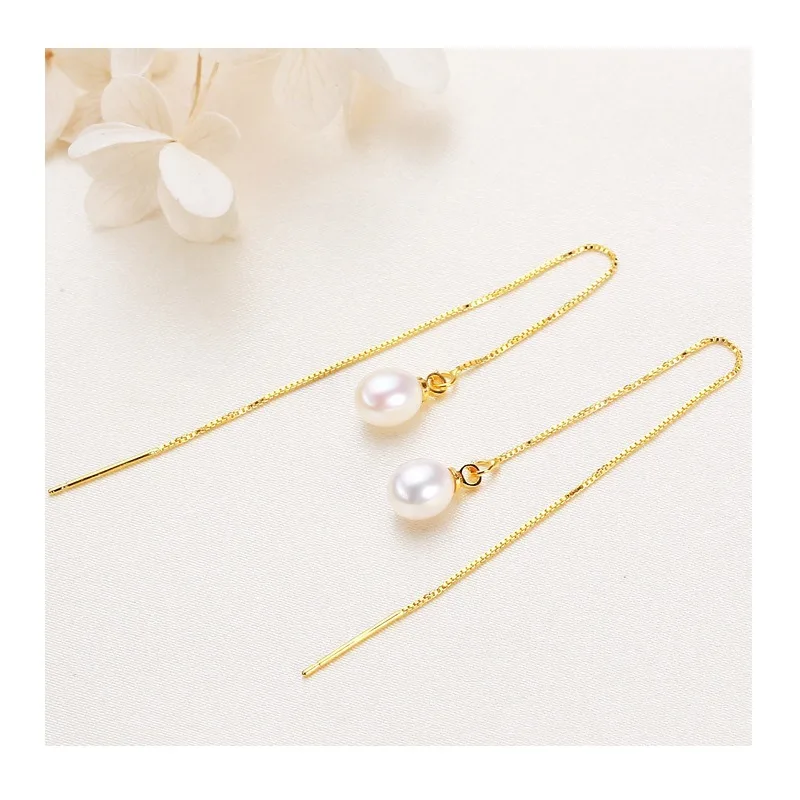

Accessories Rice Pearl Earrings Copper Gold Plated Tassel Ear Line Freshwater Pearl Earrings Ear Hanging Earrings