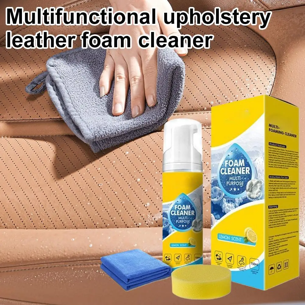 Limpador de espuma poderoso de 150ml, spray multiuso para limpeza de interiores de carros, para carpetes e assentos de couro, kit de limpeza profunda sem enxágue.