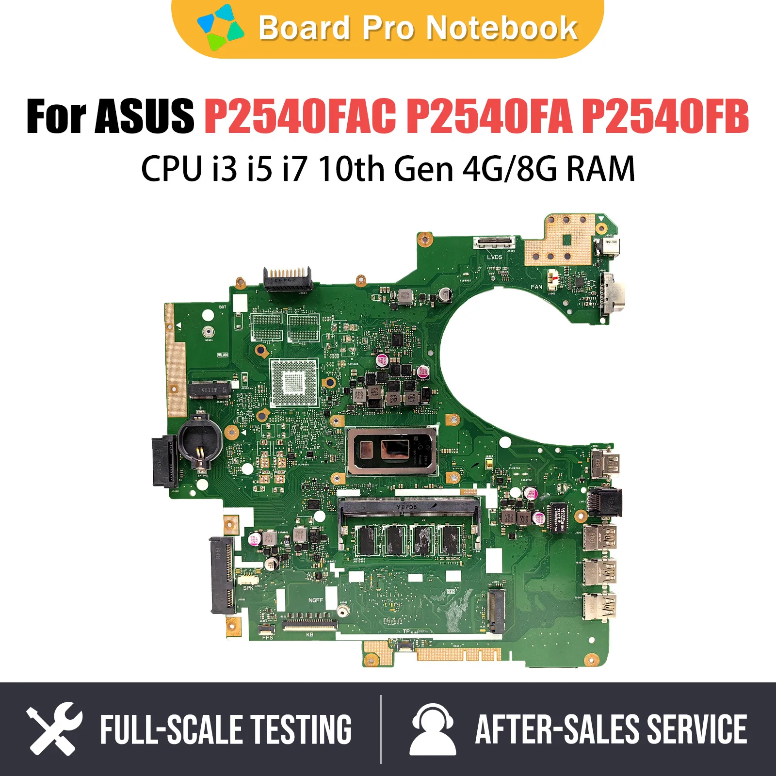 

P2540FAC Laptop Motherboard For ASUS PRO P2540FA P2540FB Mainboard With i3 i5 10th Gen CPU 4G 8G RAM 100% Test