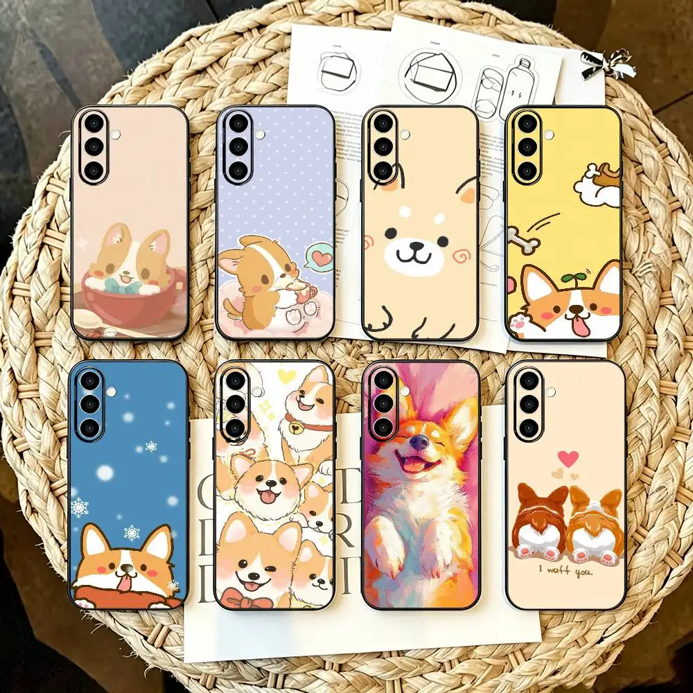 Corgi Pet Cute Dog Cartoon Phone Case For Samsung Galaxy A55 A35 A54 A53 A33  A52s A42 A32 A71  Black Cover