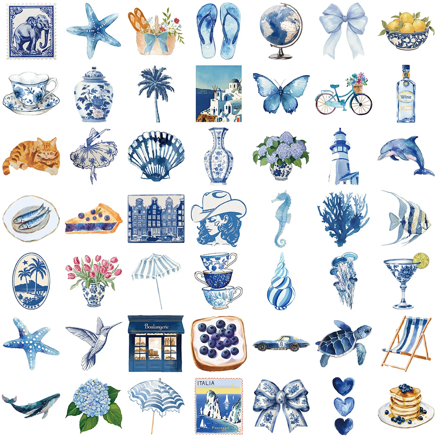 Pegatinas de grafiti marino estilo INS azul, decoración impermeable, juguetes, regalo, funda decorativa creativa para móvil, libro de bicicleta, 10/50 Uds.