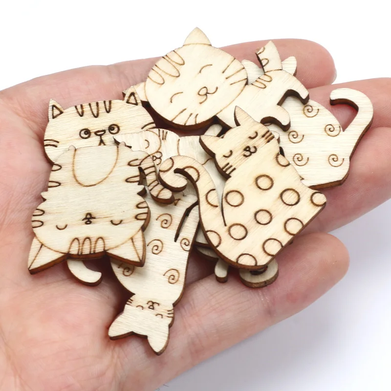 20pcs Mixed Cat Animal Wooden Ornaments Accessories Wedding Handmade Supplies Wood DIY Craft Scrapbooking Home Decor 16-41mm