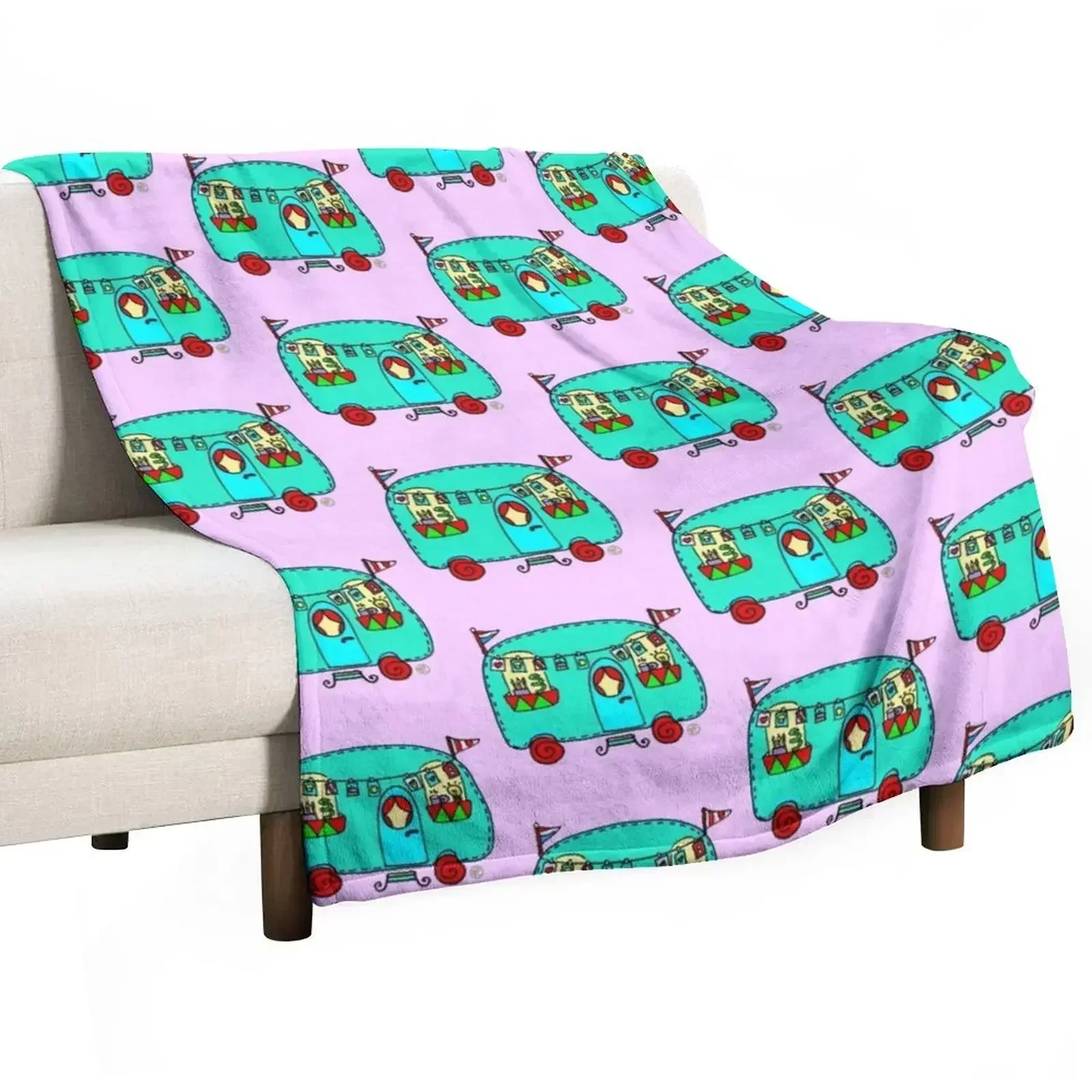 Caravan pattern Throw Blanket Blankets For Sofas Summer Flannel Beautifuls halloween heavy to sleep Blankets