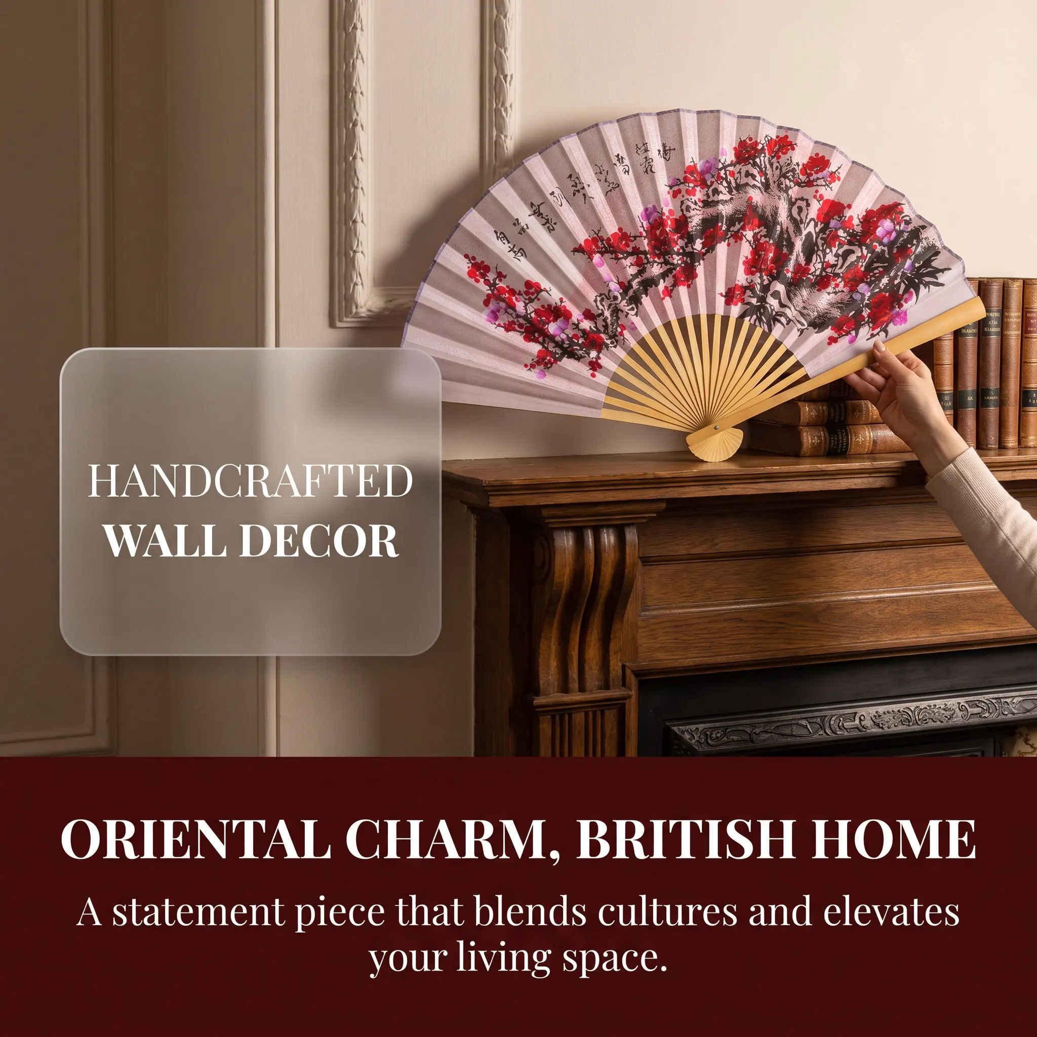 Large Folding Chinese Style Wall Hanging Fan Decorative Oriental Paper Bamboo Fan for Living Room Bedroom TV Wall Headboard