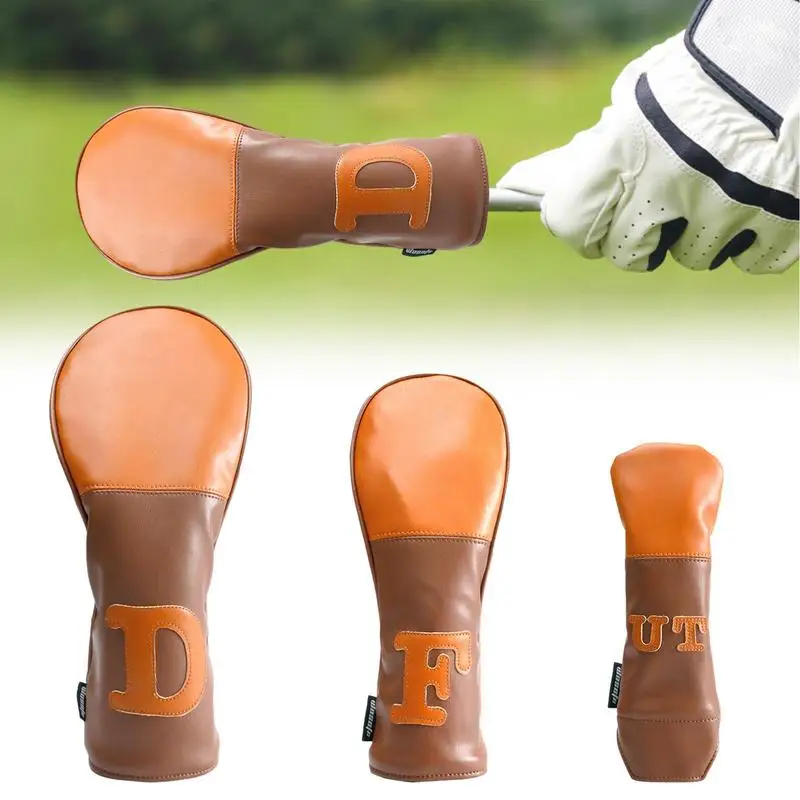 Golf Club Covers Brown PU Leather Hybrid Wood Head Cover Protective Golf Driver Fairway Woods Cover Hybrid Rescue Headcover