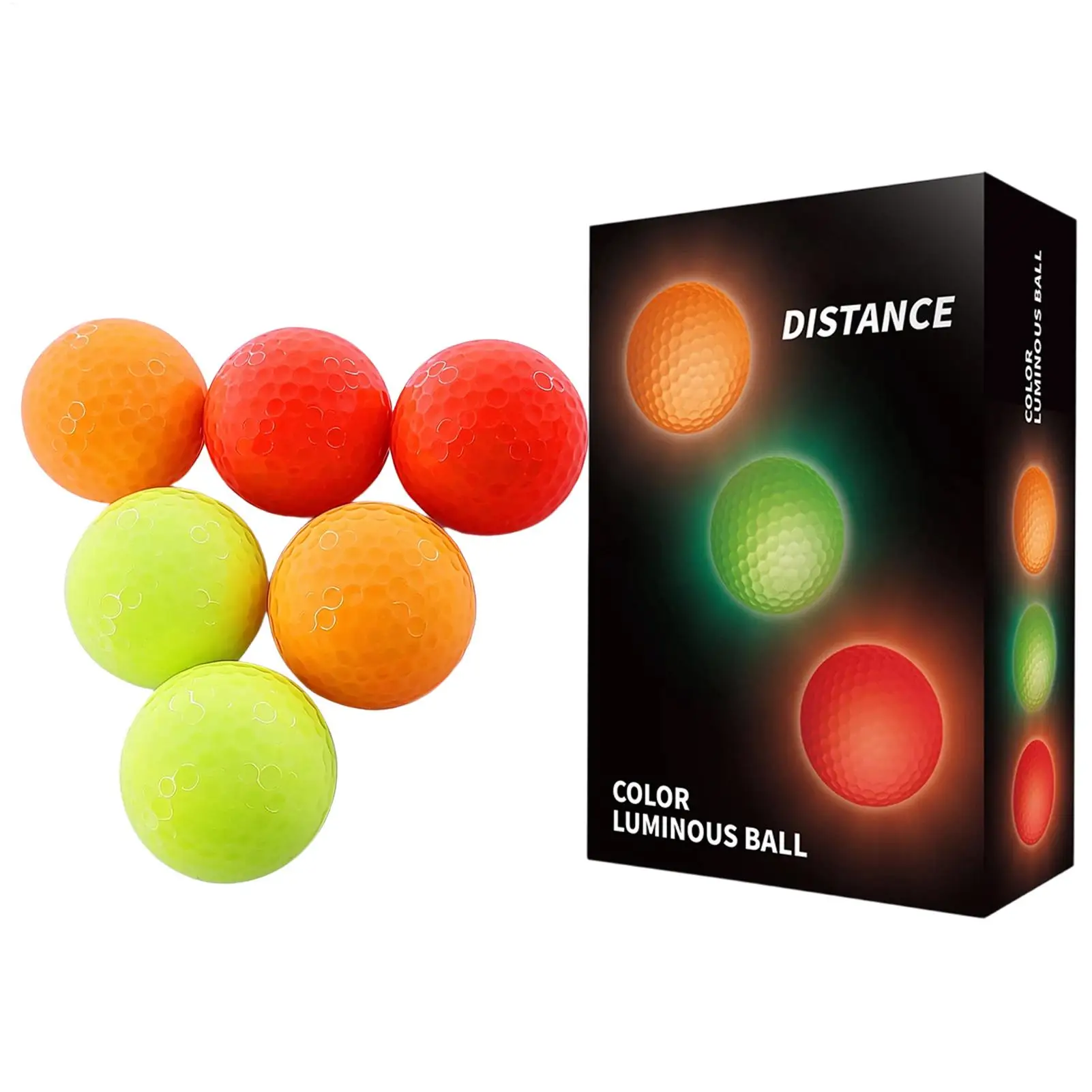 Luminous Glowing Golf Balls 6 Pieces Double-Layer Night Golf Balls Glow Inthe Dark Training Balls For Driving Range, Backyard