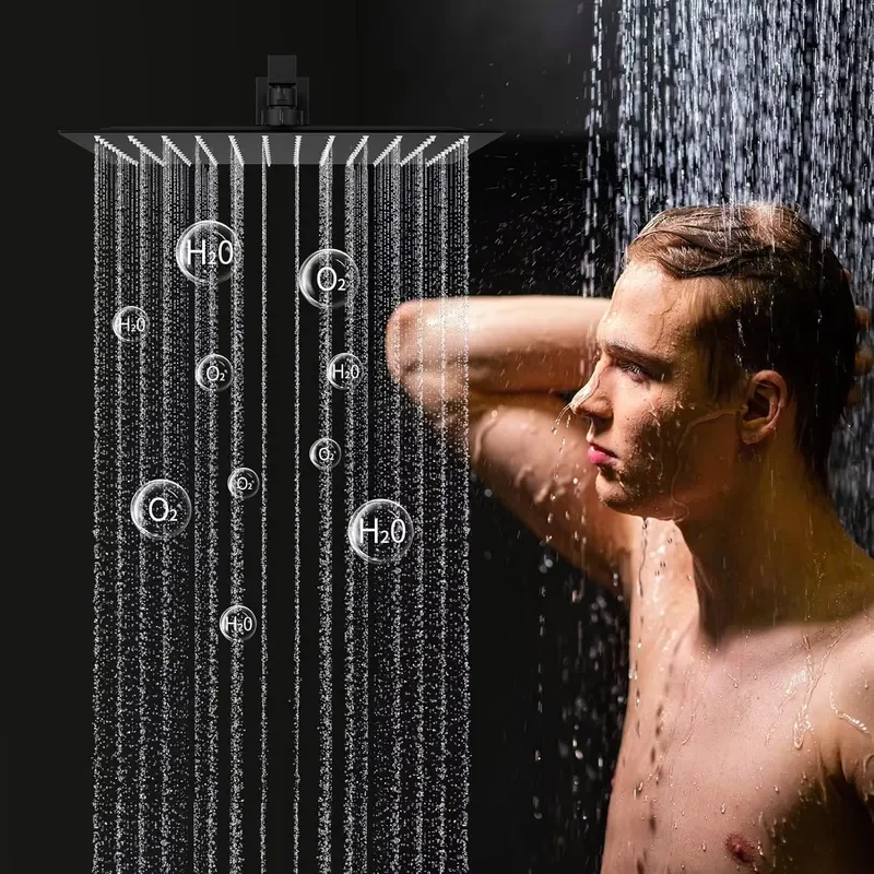 Wall Mounted Matte Black Shower Head Waterfall Bath Shower Faucets Shower System Set view 5