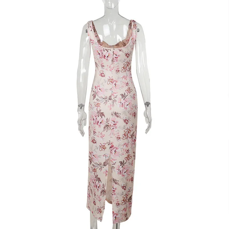 พิมพ์ลึกVแยกชุดเซ็กซี่ผู้หญิงที่ไม่มีสายหนังElegant MidiชุดยาวBackless Bodyconฤดูร้อนชุดVestidos