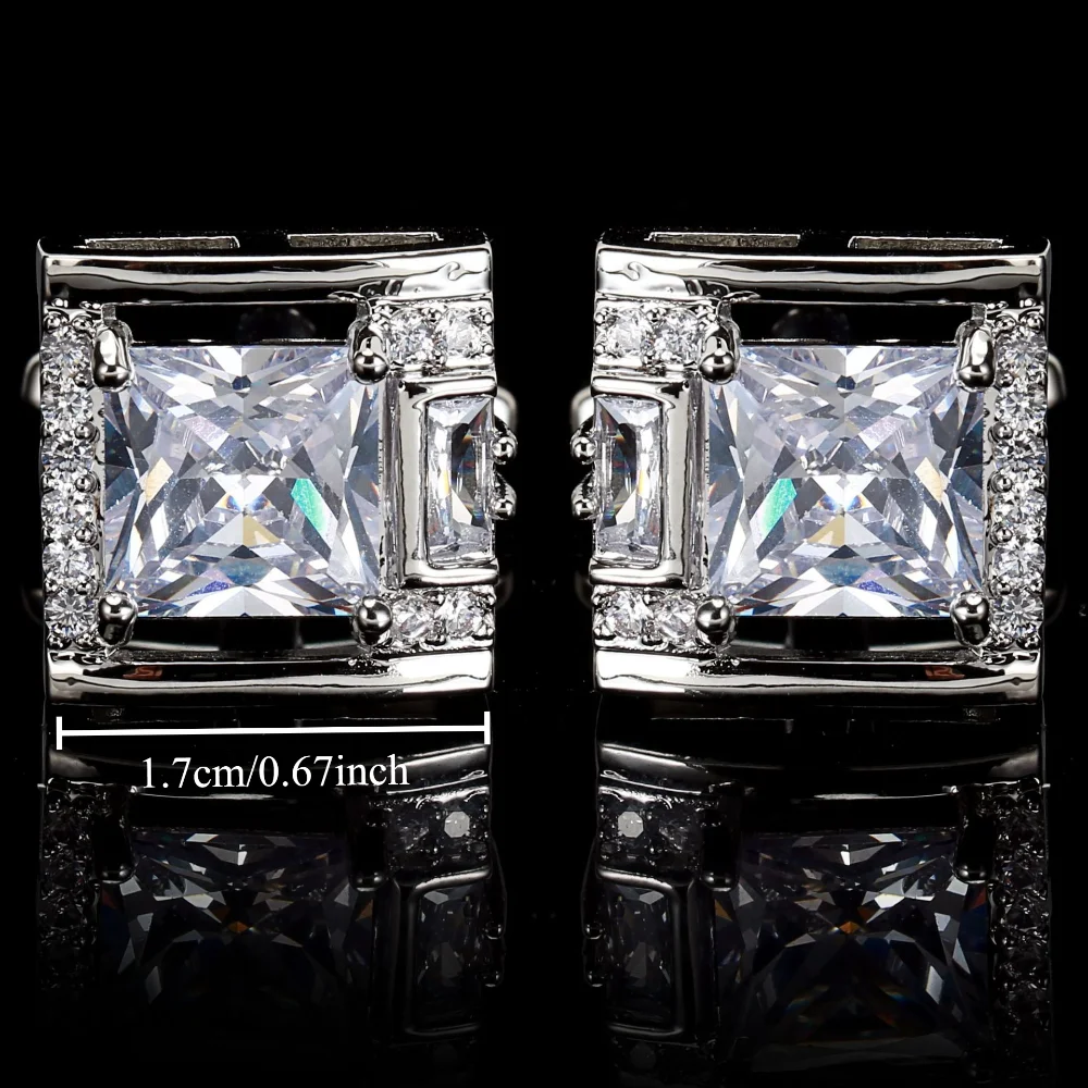 Sparkling Crystal French Square Full Diamond Cufflinks Business Dress Shirt Cuff Accessories Men's Banquet Suit Decoration