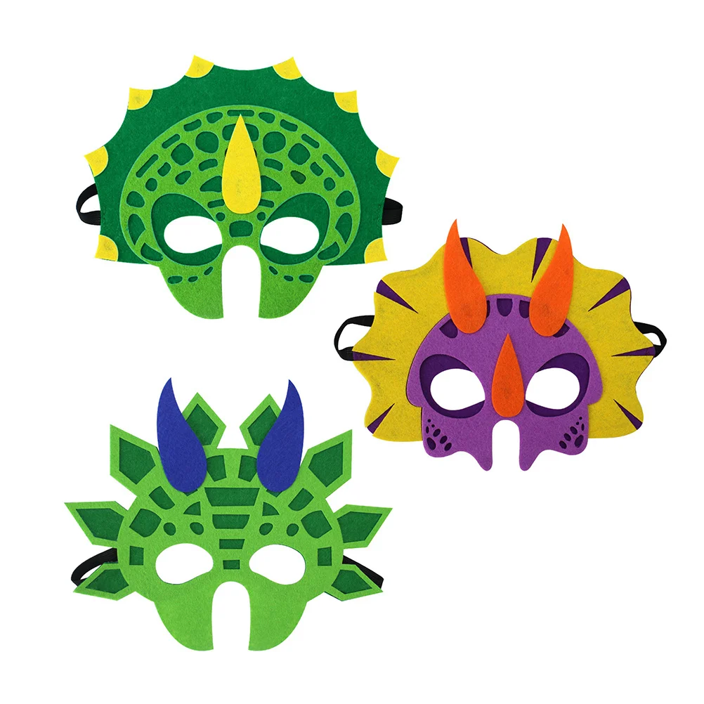 3PCS 공룡 파티 마스크 어린이를위한 파티 호의 장식 테마 파티 가장 무도회(스테고사우루스 + 트리케라톱스 + 유니콘)