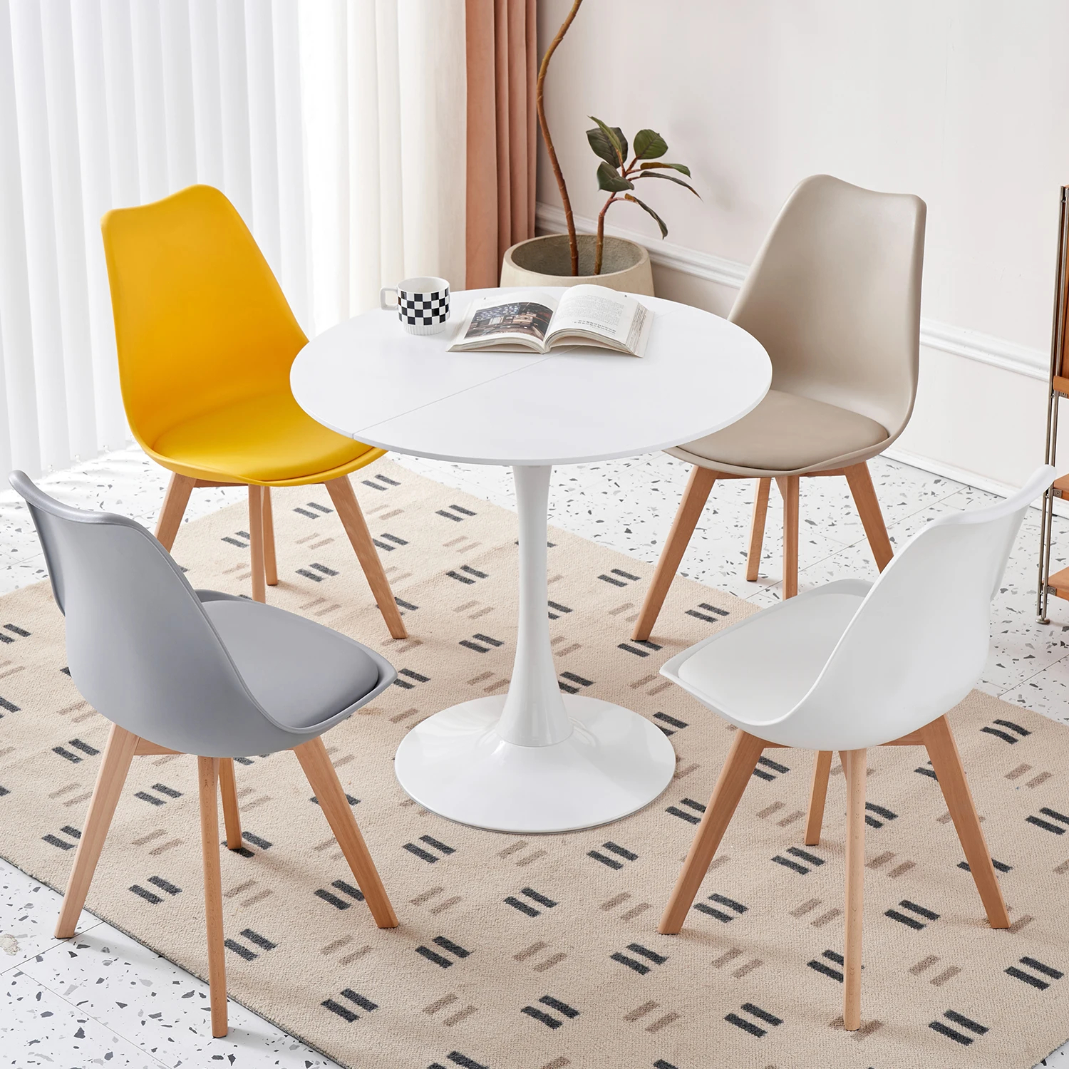 EGOONM Round Nordic Dining Table and Dining Chair Set for Kitchen, Home Study Desk, Coffee Table, Rectangular Office,Dining Room