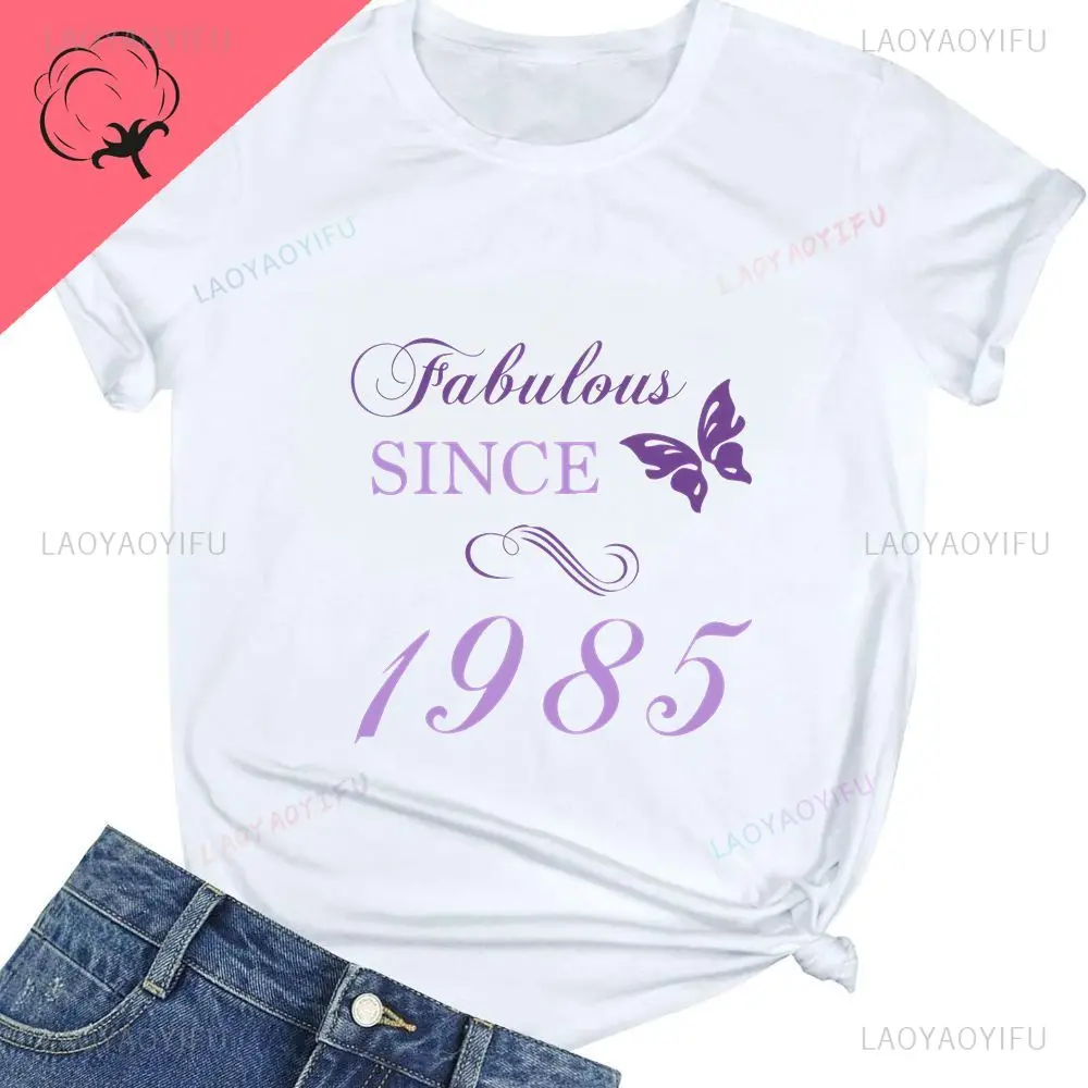 تي شيرت محظوظ لمدة 40 عامًا - تي شيرت قطني منقوش بأكمام قصيرة على الموضة لصيف 1985 #1