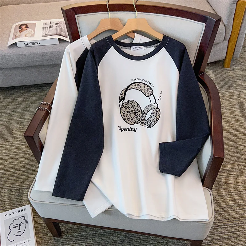 

175 кг, большие размеры, женский бюст 170, осенний свободный свитшот с круглым вырезом и длинными рукавами, контрастный черный, белый цвет, 4XL, 5XL, 6XL, 7XL, 8XL, 9XL