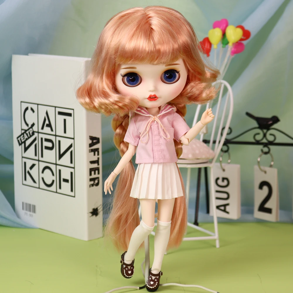 ICY DBS Blyth Doll Fair Skin Matte Face Orange Hair Pigtails Bunny Teeth Hand-Painted Makeup 30cm Doll Festival Birthday Gift