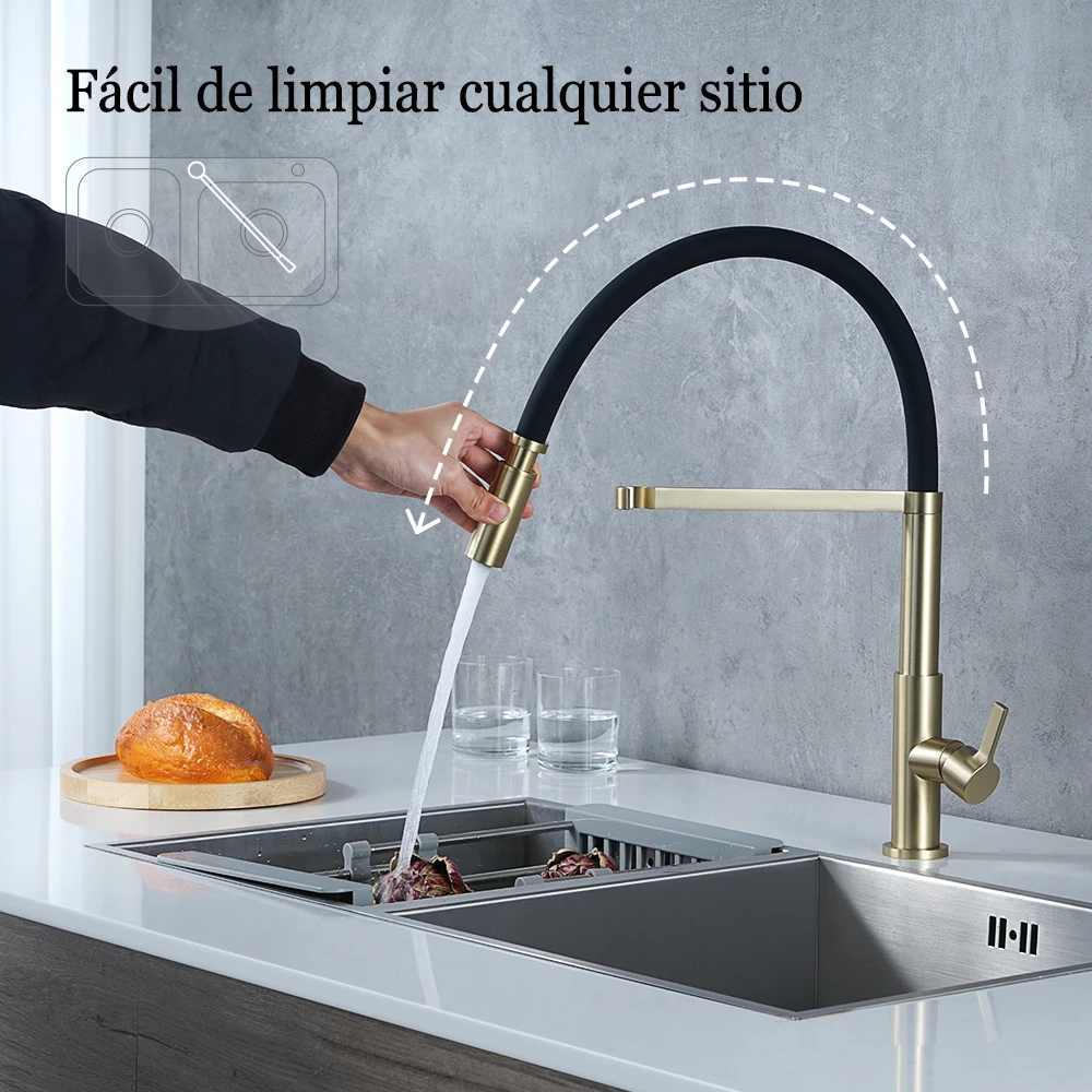 Kitchen Faucet Brushed Gold Sink Faucet Put Out Mixer 360 Degree Hot And Cold Water Tap Solid Brass Tap