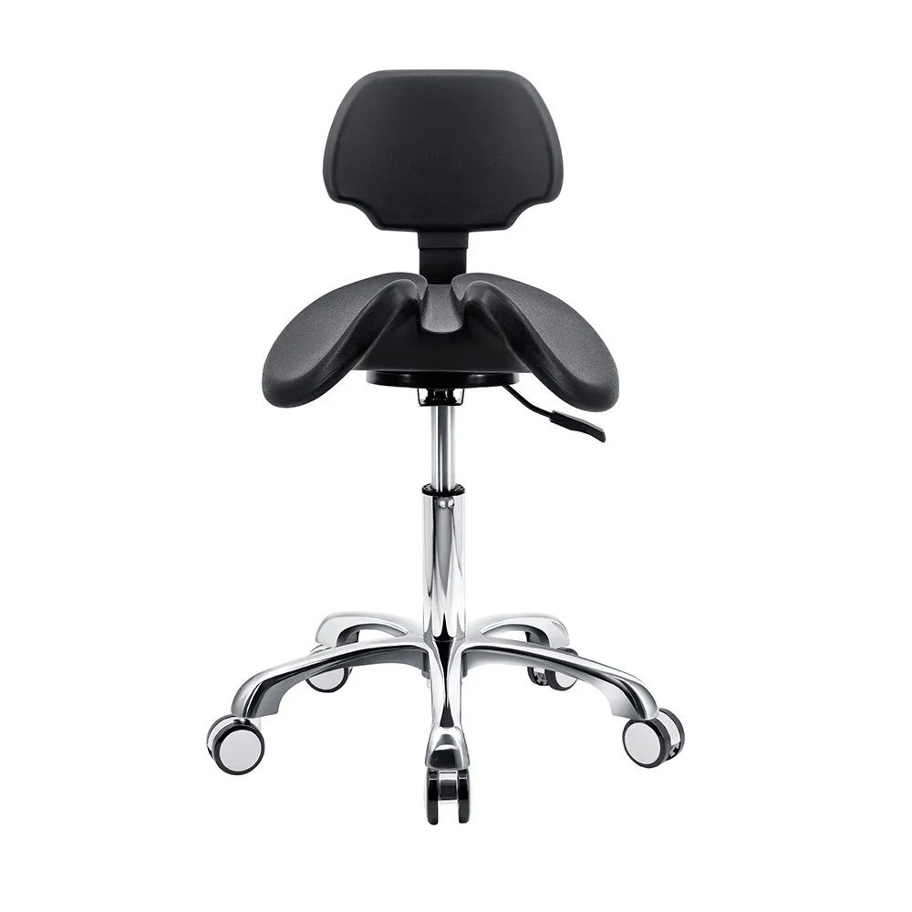 Ergonomic Dental Saddle Seat with Adjustable Armrests Leather Material Blue Color for Dental Clinics
