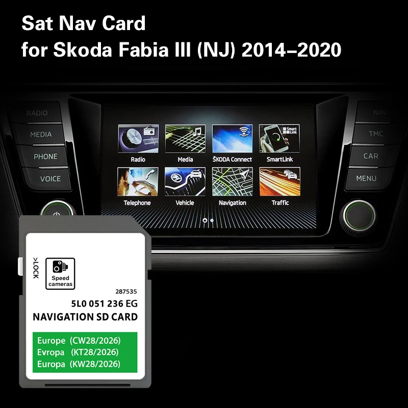 

Suitable for Skoda Fabia from 2014-2020 Cover Netherlands Italy France Map Navi SD Card 32GB