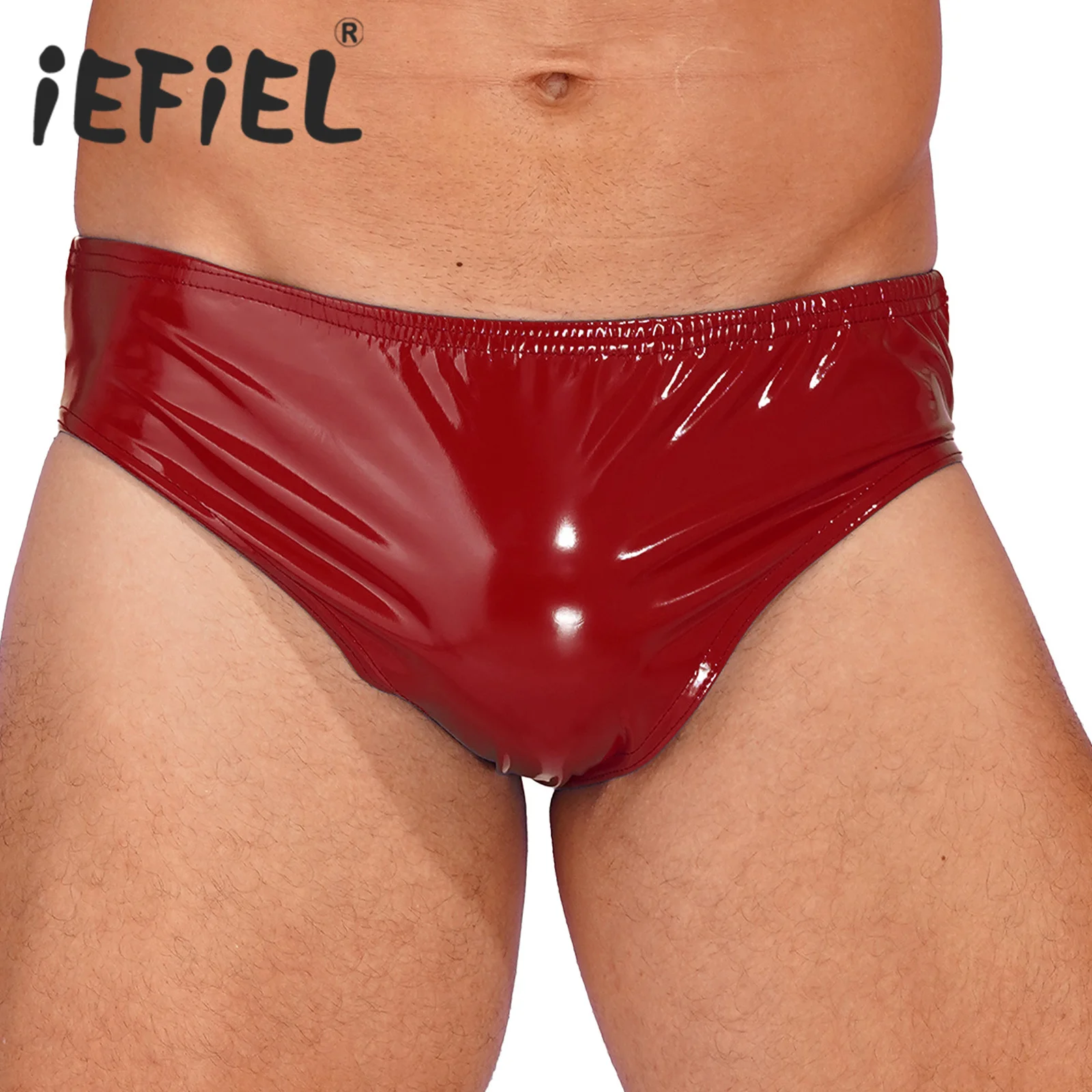 Mens Wet Look Briefs Patent Leather Sexy Underwear Bikini Swimsuit Club Party Dancing Performance Elastic Waistband Underpants