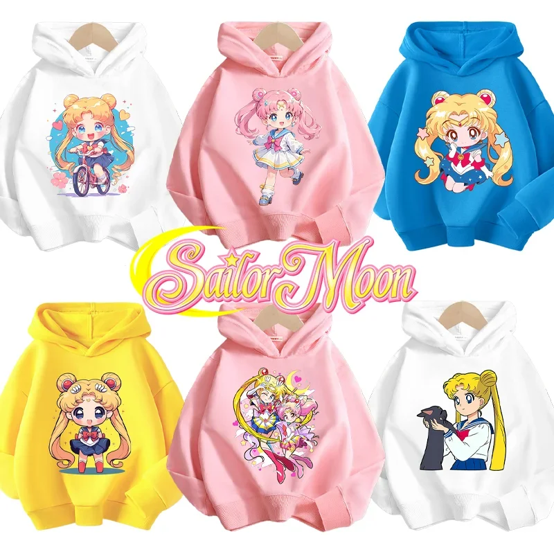 

Sailor Moon Girls Hooded Sweatshirt Anime Cartoon Printed Pullover Child Winter Casual Thin Top Cute Kawaii Kids Clothing Gifts
