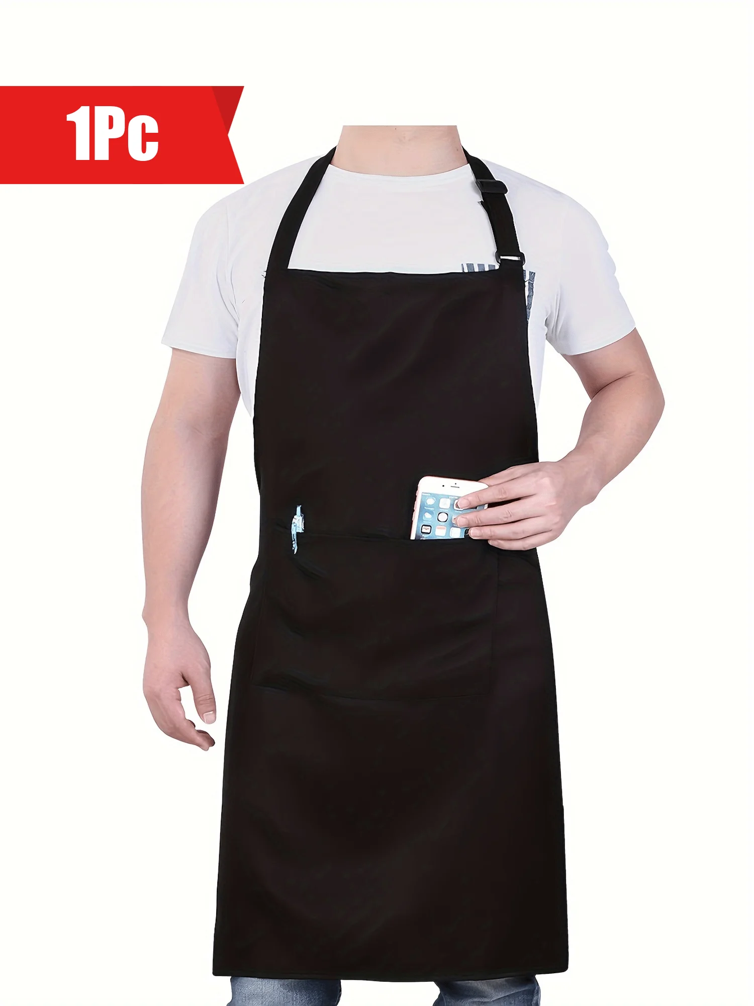 1 piece, solid men's comfortable, lightweight and durable apron, adjustable neck strap apron with shoulder straps and pockets, s