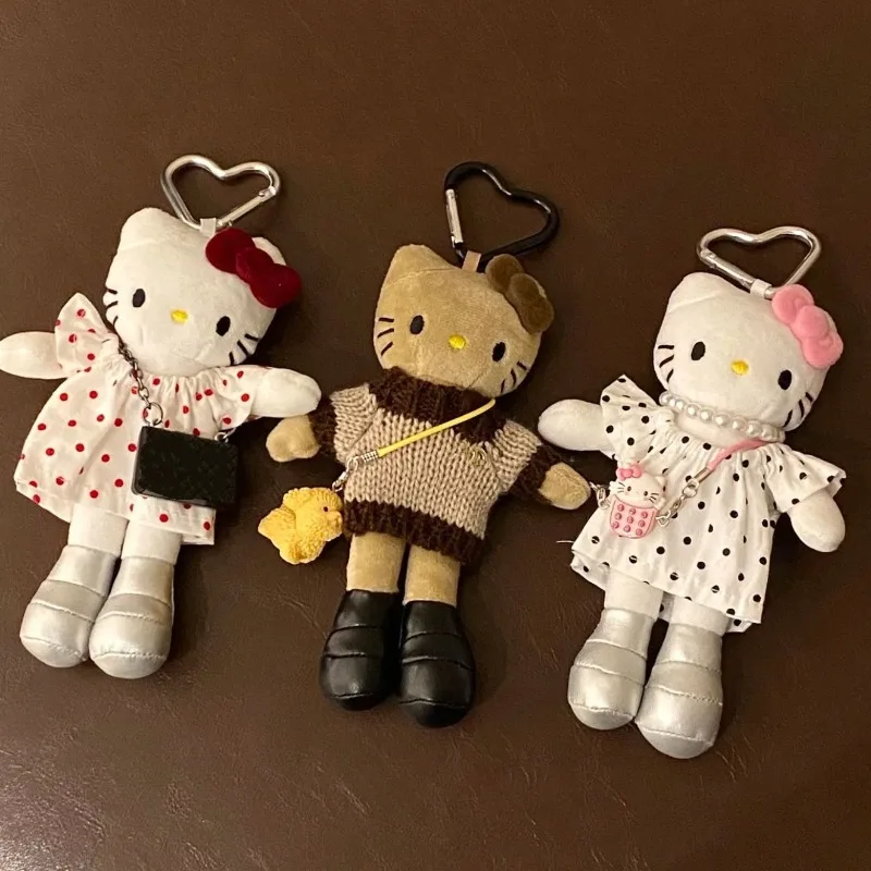 새로운 만화 산리오 롱 레그 헬로 키티 키체인 귀여운 애니메이션 인형 가방 장식 푹신한 키링 소녀 휴일 선물