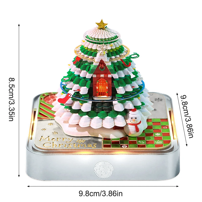 2026 Desk Calendar With LED Light Christmas Tree Sculpture 3D Tear-away Calendar Paper Carving Art Christmas Day Decoration