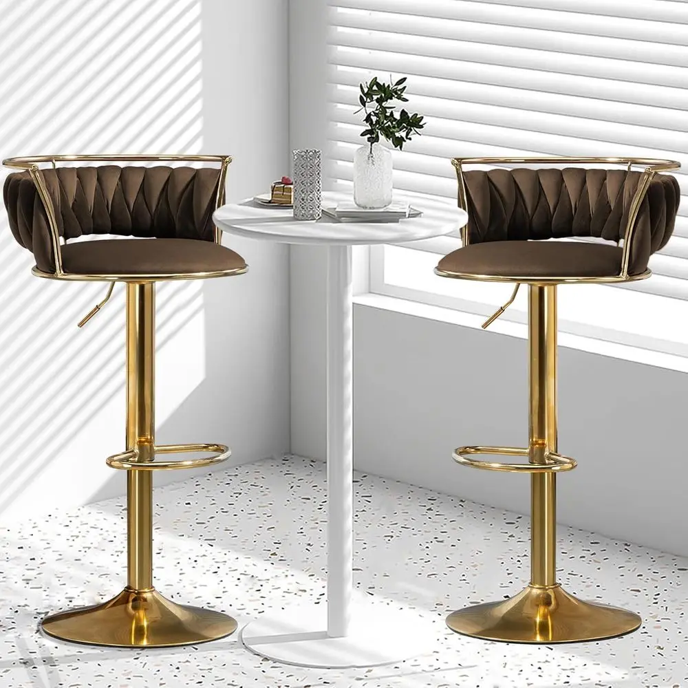 

Set of 2 Velvet Swivel Bar Stools, Adjustable Counter Height Chairs with Low Back and Footrest for Kitchen Island or Pub