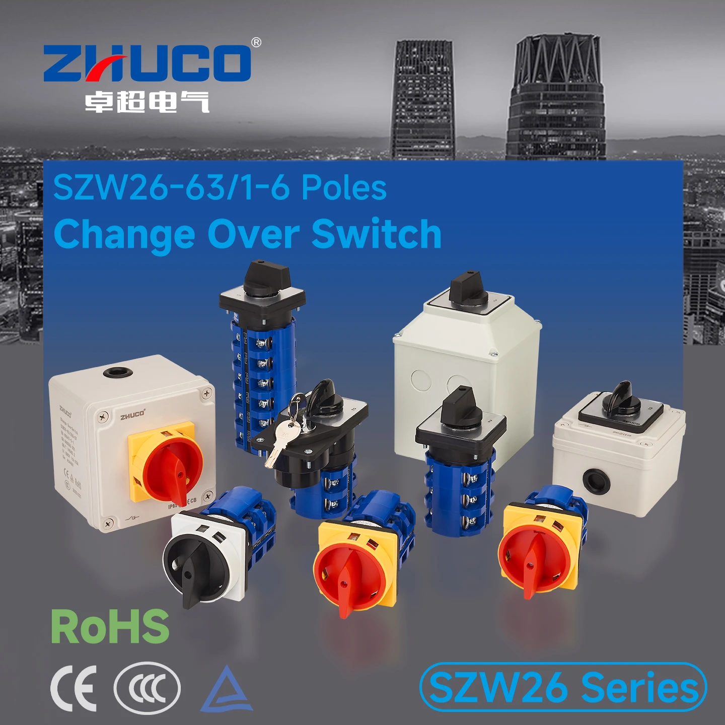 Szw26-63/1-6 Series Toggle Switch, Rotary Switch, Universal Rotary Cam Selector with Lock, Suitable for Distribution Cabinets, Machine Tools, Industrial Panels (Szw26-63, on Off On, 102)