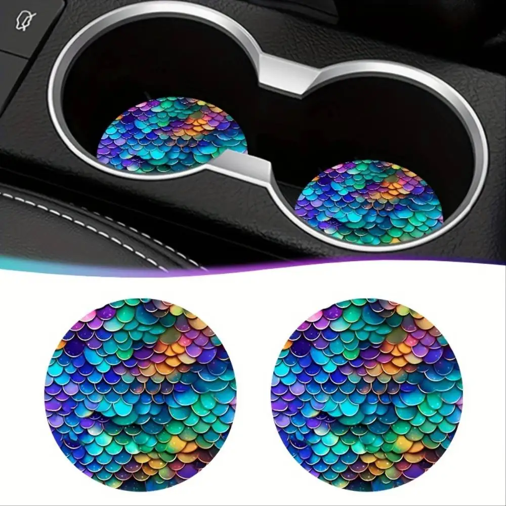 Vibrant Fish Scale Car Coasters Non-Slip Waterproof Heat Insulation Car Table Bar Exquisite Gift