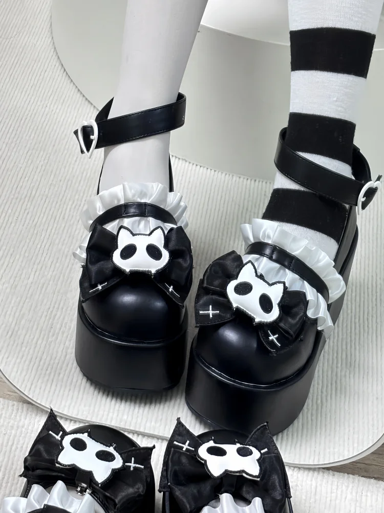

Night Cat Skull Original Japanese Shallow Mouth Thick Soled Shoes Subculture Versatile Sponge Cake Shoes Lolita Girls' Shoes