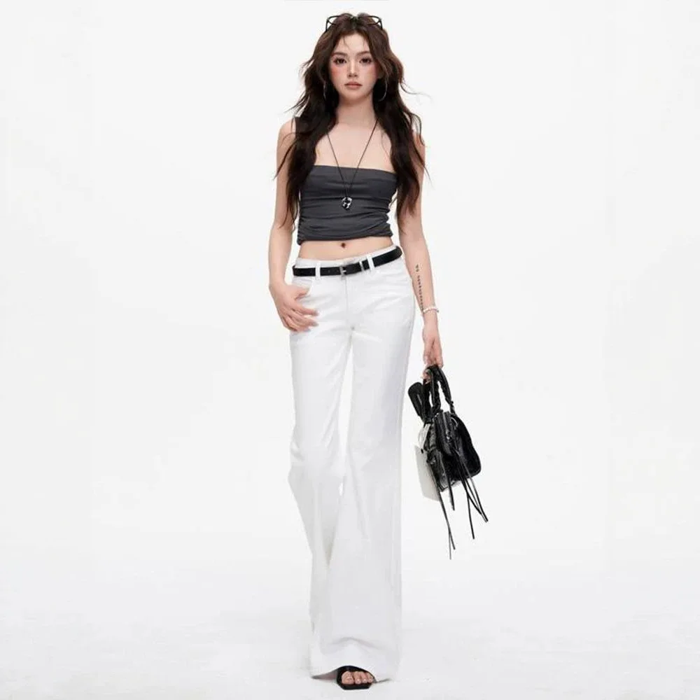 White American Style Bell Bottom Jeans Women's Loose Slimming Straight Leg Pants Summer New Arrival Cotton Denim Jeans