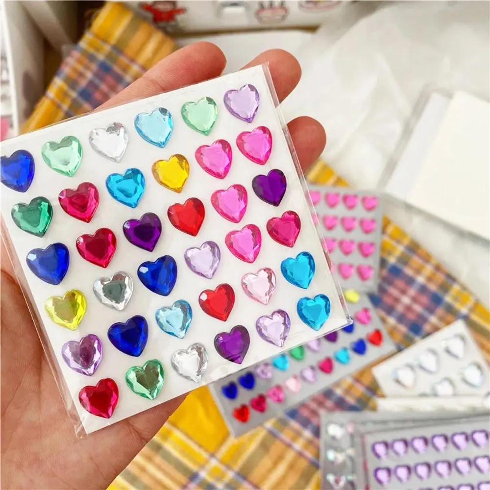 Cute Love Girl Diamond Laser Colorful Crystal Mobile Phone Stickers Decorative Makeup Girl Stickers School Stationery Sticker