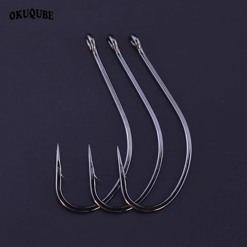 50 unids/lote anzuelos de pesca de acero inoxidable con alto contenido de carbono, anzuelos de púas afilados aplanados con revestimiento negro para pesca en agua dulce y salada