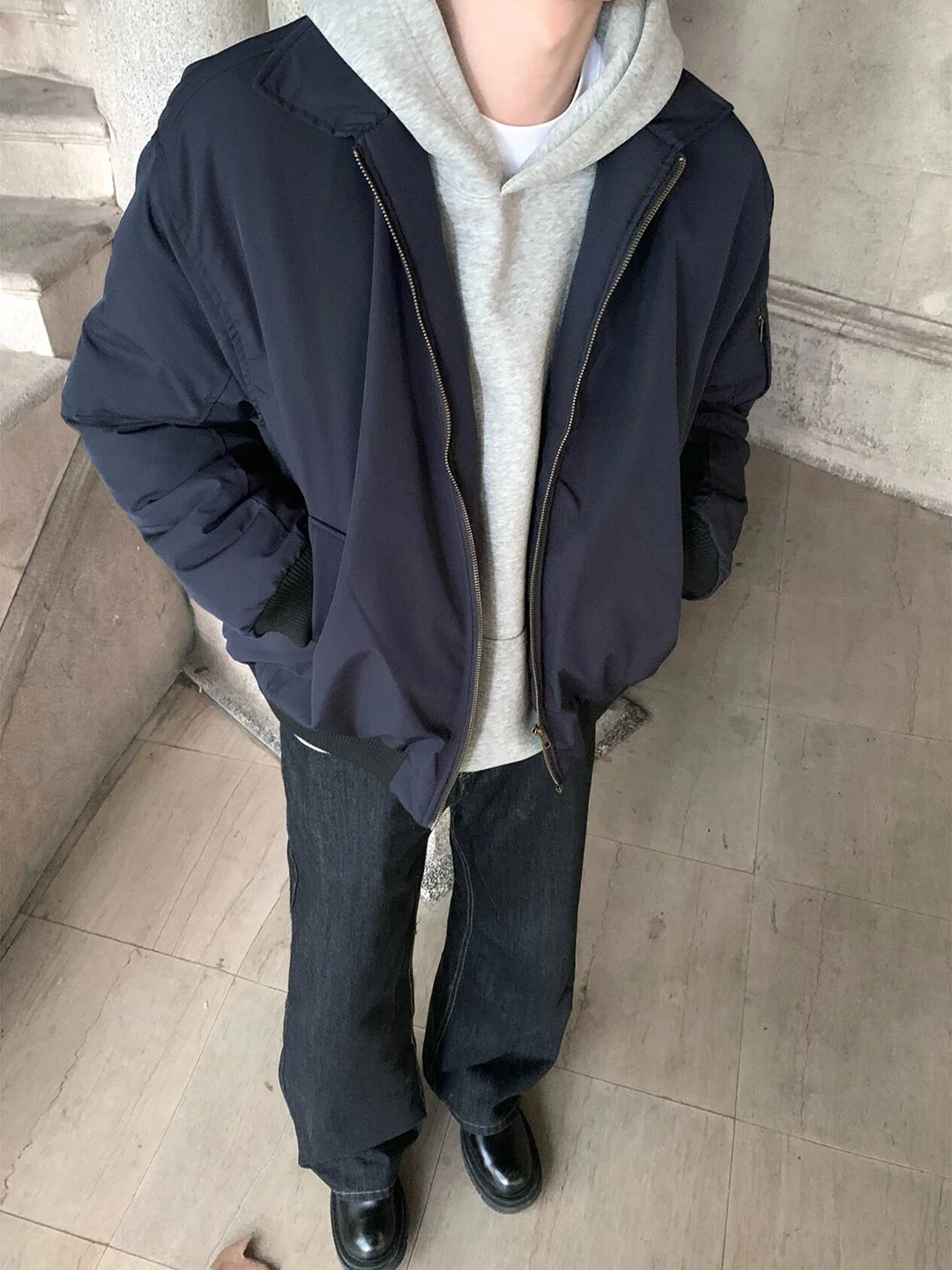 

Cleanfit Men's Flight Jaet Loose Fit ort Collar Cotton Coat k Blue Autumn Winter Casual Sle Zipper Closure Thiened