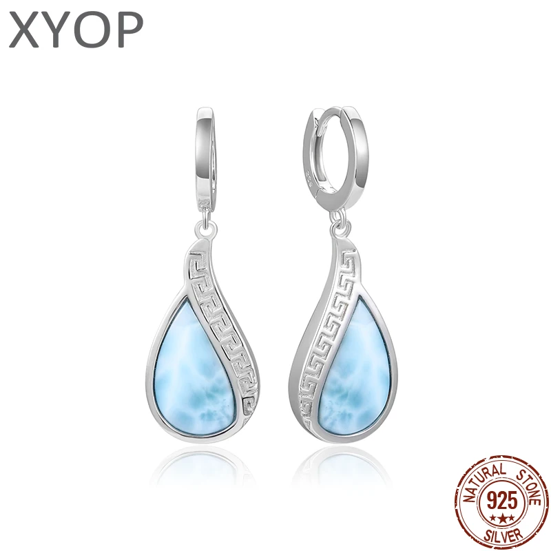 

XYOP 925 Silver Gift Natural Blue Larimar Atmospheric Classic Earrings, Europe And The United States Popular Wedding Jewelry Tem