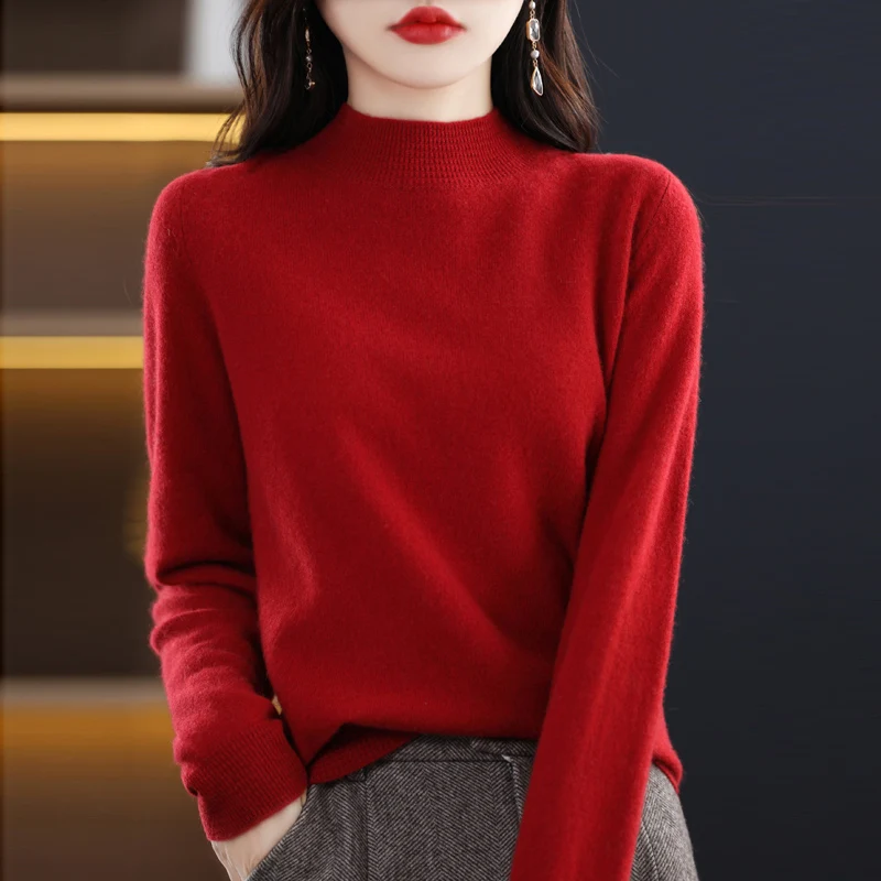 100% Pure Wool Spiral Half Neck Autumn And Winter Pullover Sweater, New Cashmere Sweater For Women, Casual Knitted Top For Women