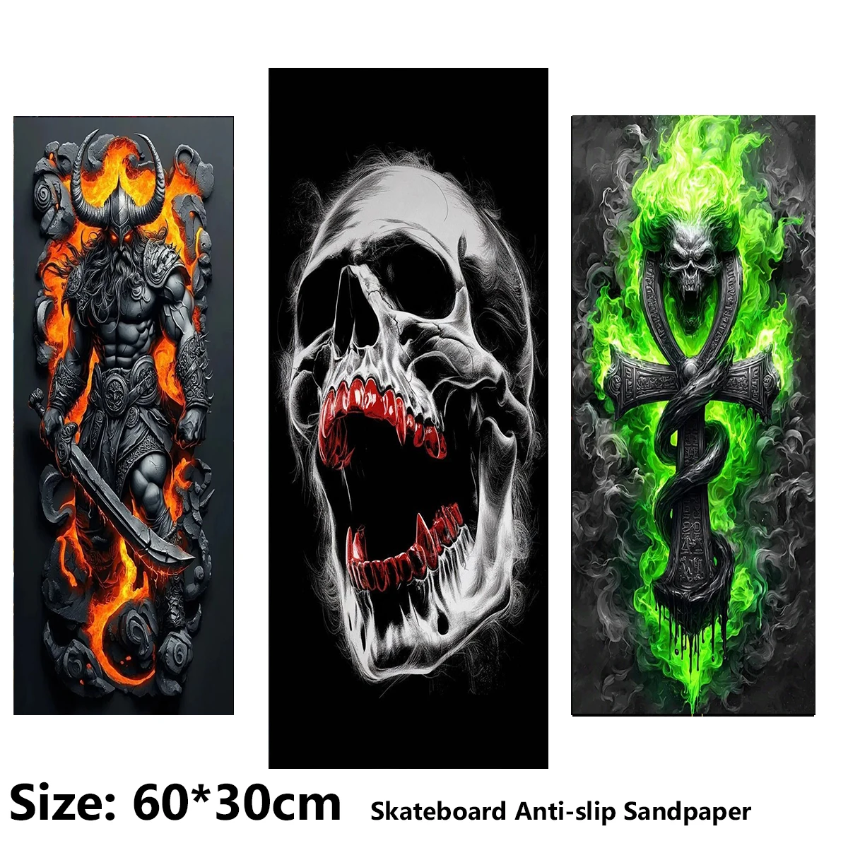 Horrible Bloody Teeth Skull Warrior Pattern Electric Scooter Anti-slip Sticker Sandpaper Skateboard Grip Tape Sheet 60*30cm
