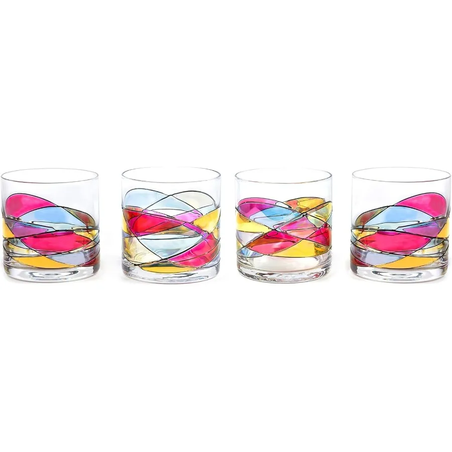 

Хрустальные очки для виски Бурбон, НАБОР 12 унций, 4 Sagrada Familia, ручная роспись, выдувной рот, уникальные идеи, подарки, потрясающие цветные очки