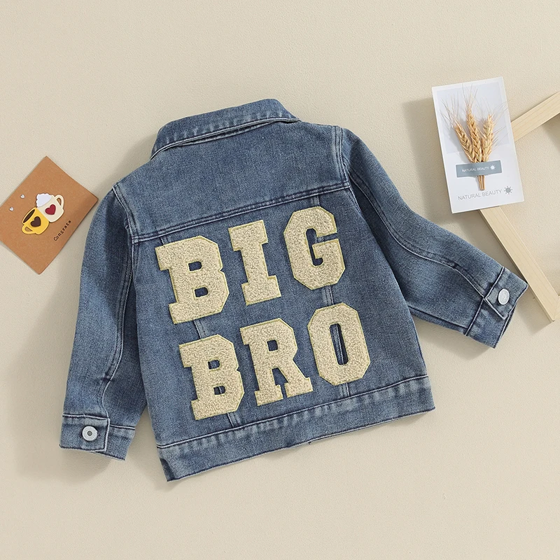 Toddler Baby Boy Denim Jackets Big Bro Lil Bro Big Sis Lil Sis Letters Embroidery Matching Denim Jackets Outerwear