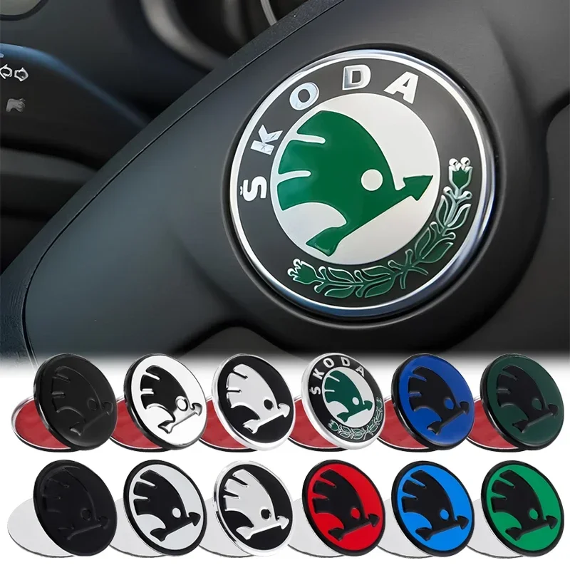 43/44 Millimetri Volante Dell'automobile Centro Logo Emblema Decalcomanie Per Skoda Octavia Vrs Rapid Kodiaq Fabiab Kami Kamiq A7 Karoq Super-image