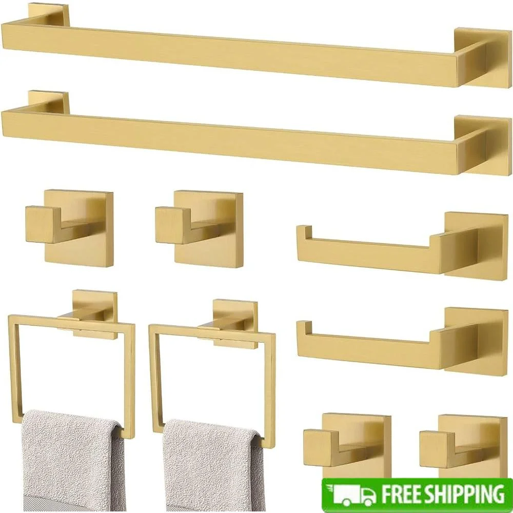 

10 Pieces Bathroom Hardware Set Towel Bar Towel Holder Toilet Paper Holder Hooks SUS304 Stainless Steel Brushed Gold Finish