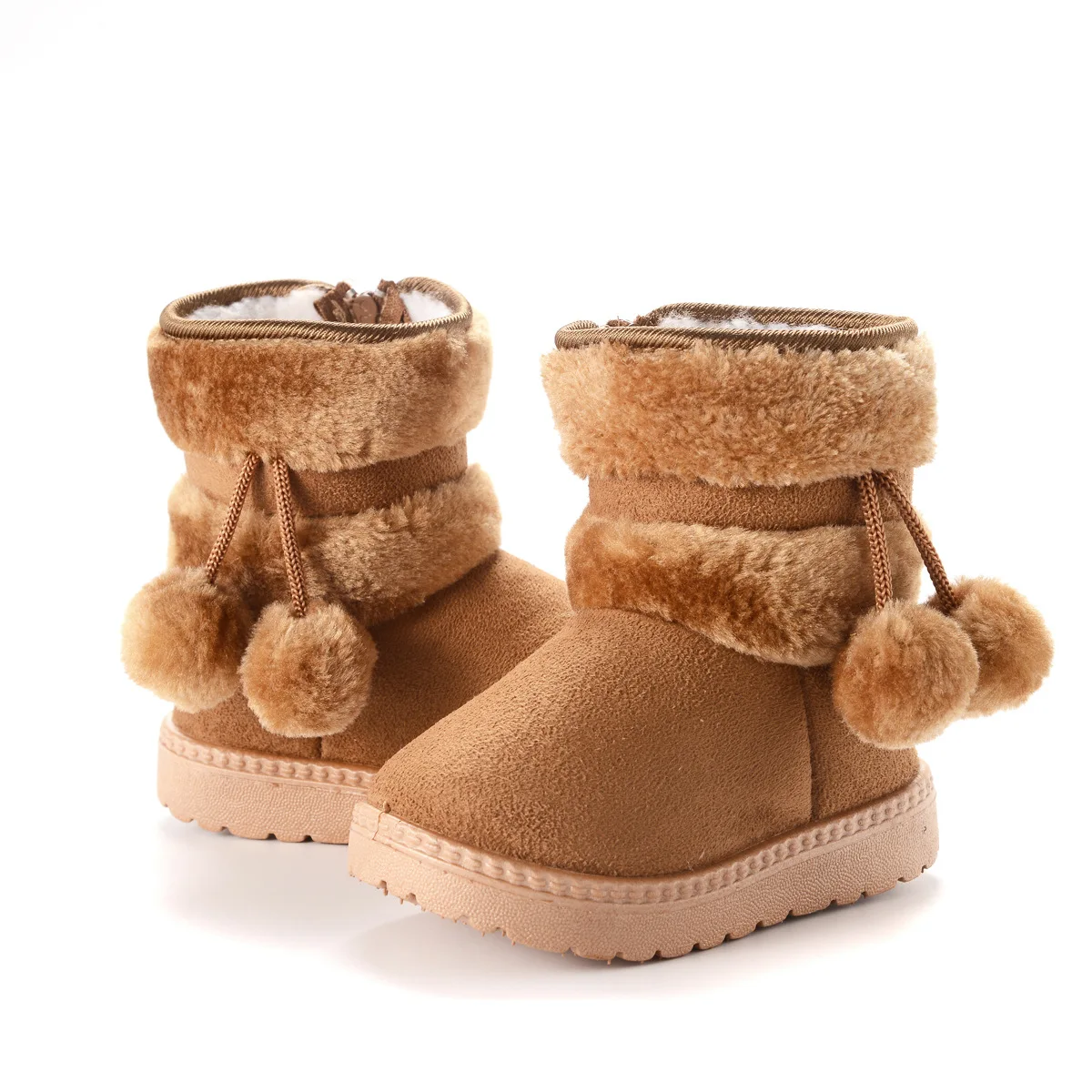 Neue Winterstiefel für Jungen und Mädchen, mit dicker Polsterung und Pompons, rutschfeste, weiche Wildleder- und Baumwollstiefel für Kinder, lässige, modische Stiefel für Babys und Teenager. – Detail 5
