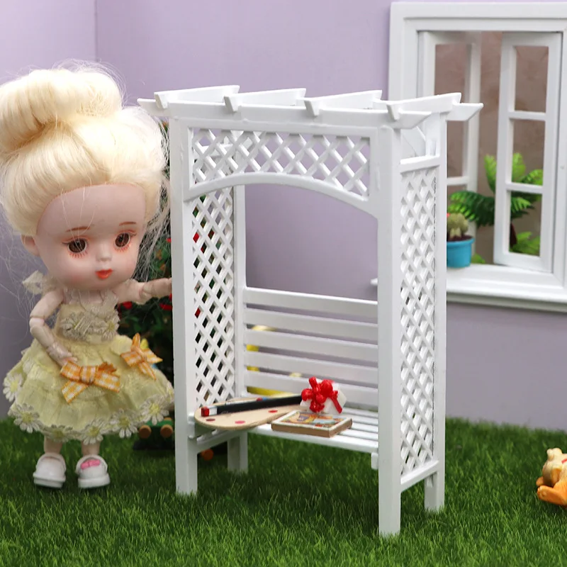 1:12 Poppenhuis Miniatuur Meubels Beeldjes Tuin Scène Accessoires OB11 Houten Druif Trellis Paarse Wijnstok Bloem Trellis Speelgoed