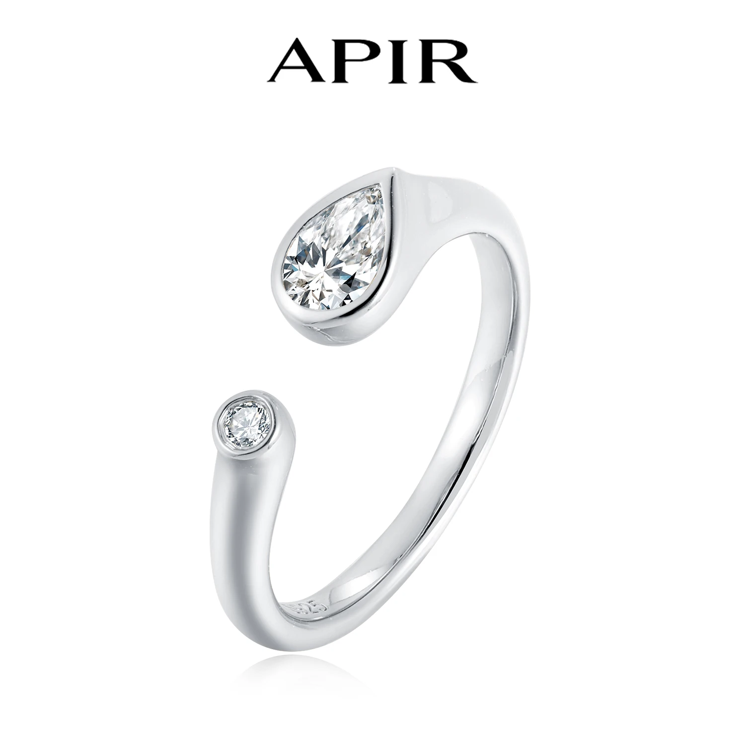APIR D Color Pear & Round Moissanite Open Ring for Women 925 Sterling Silver Adjustable Diamonds Rings Elegant Fine Jewelry Gift