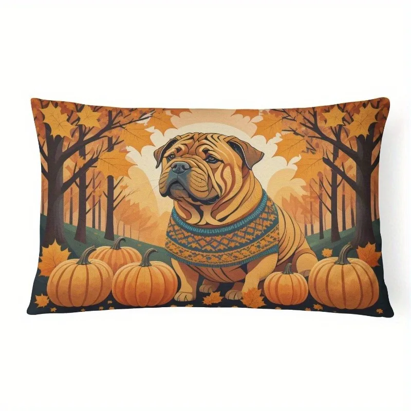 Fall Shar-Pei Pumpkin Lumbar Pillow Cover Suitable For Sofa Bedroom Car Pillow Cover Cushion Rectangular Back Cushion