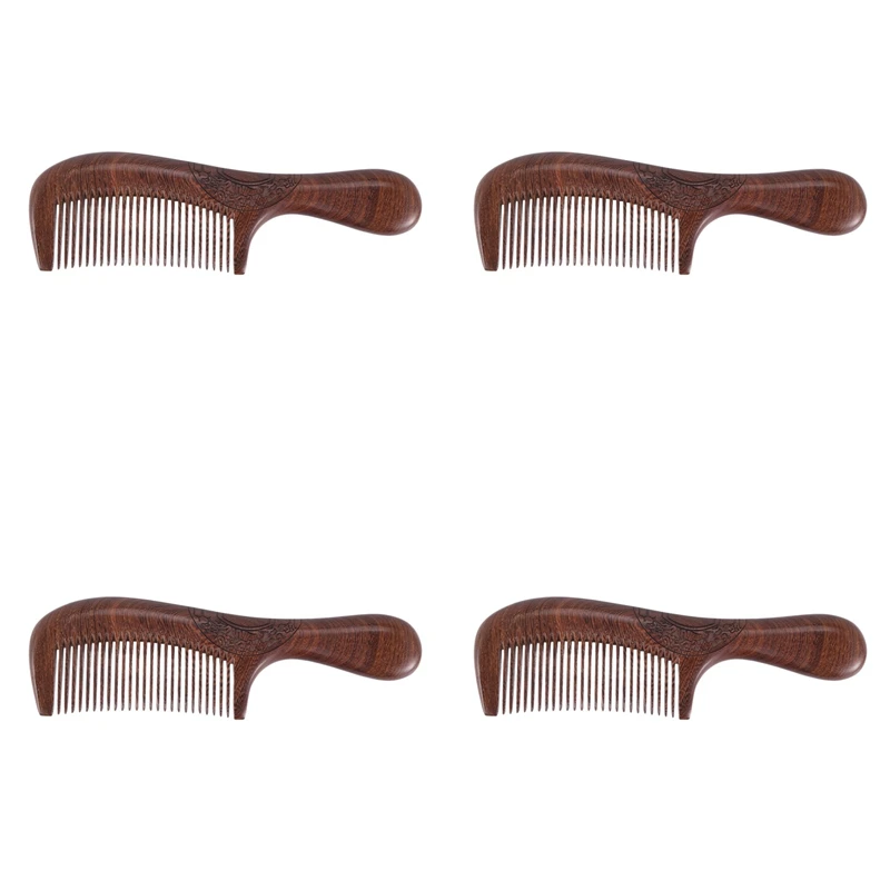 

4X Unisex Sandalwood Comb Women Men Home Travel Wood Anti-Static Fine-Tooth Comb Wooden Handles Hair Comb