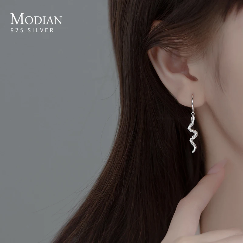 

Modian New Silver Snake Vintage Drop Earring Real 925 Sterling Silver Fashion Dangle Earrings For Women Wedding Fine Jewelry