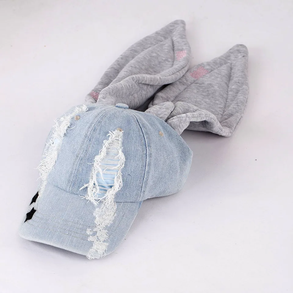 New MinJi Haerin OMG Stage Long Rabbit Ear Hat Y2K Style Denim
