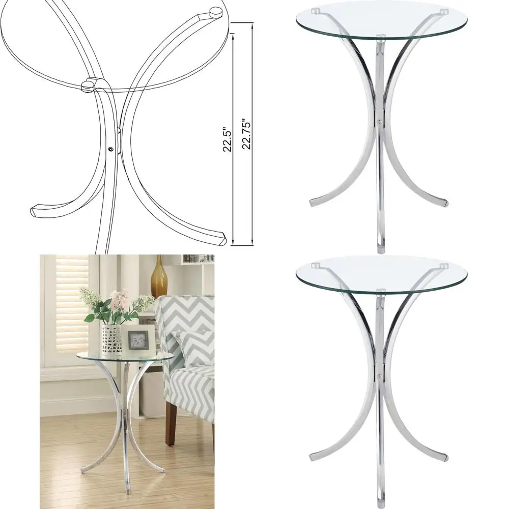 Modern 18 Chrome Round Glass Side Table with Metal Frame and Plastic Glides - Coaster Eloise Living Room Furniture